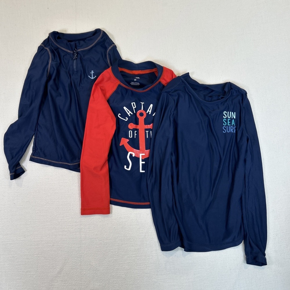 Lot of 3 Carter's Kids Swim Shirt Rashguard Long Sleeve Zipper 5T